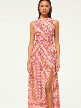 NWT Misa Aranita Side Slit Cut Out Back Maxi Dress Pink Orange NWT $485